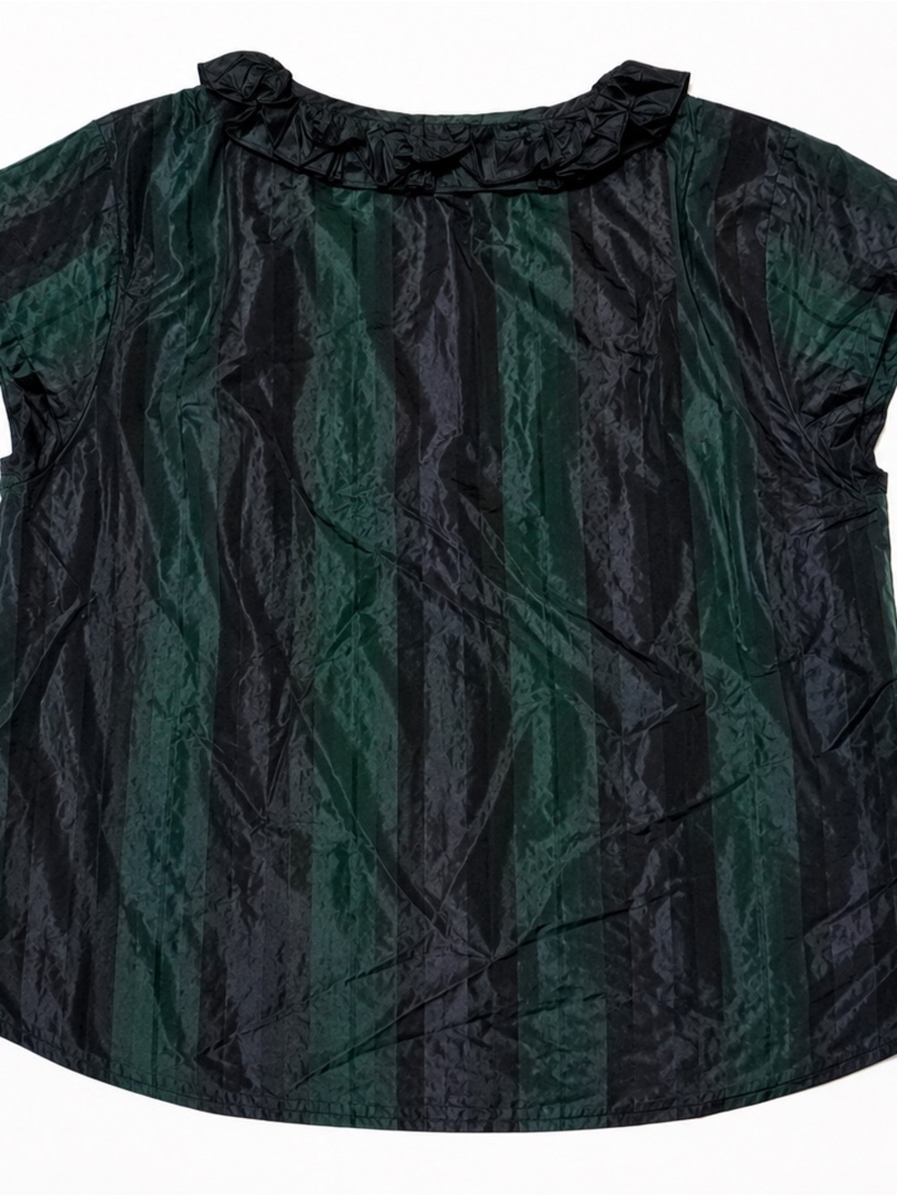 Talbots Ruffled 100% Silk V-Neck Short Sleeve Top in Black & Green Top Size 16 - Picture 4 of 6